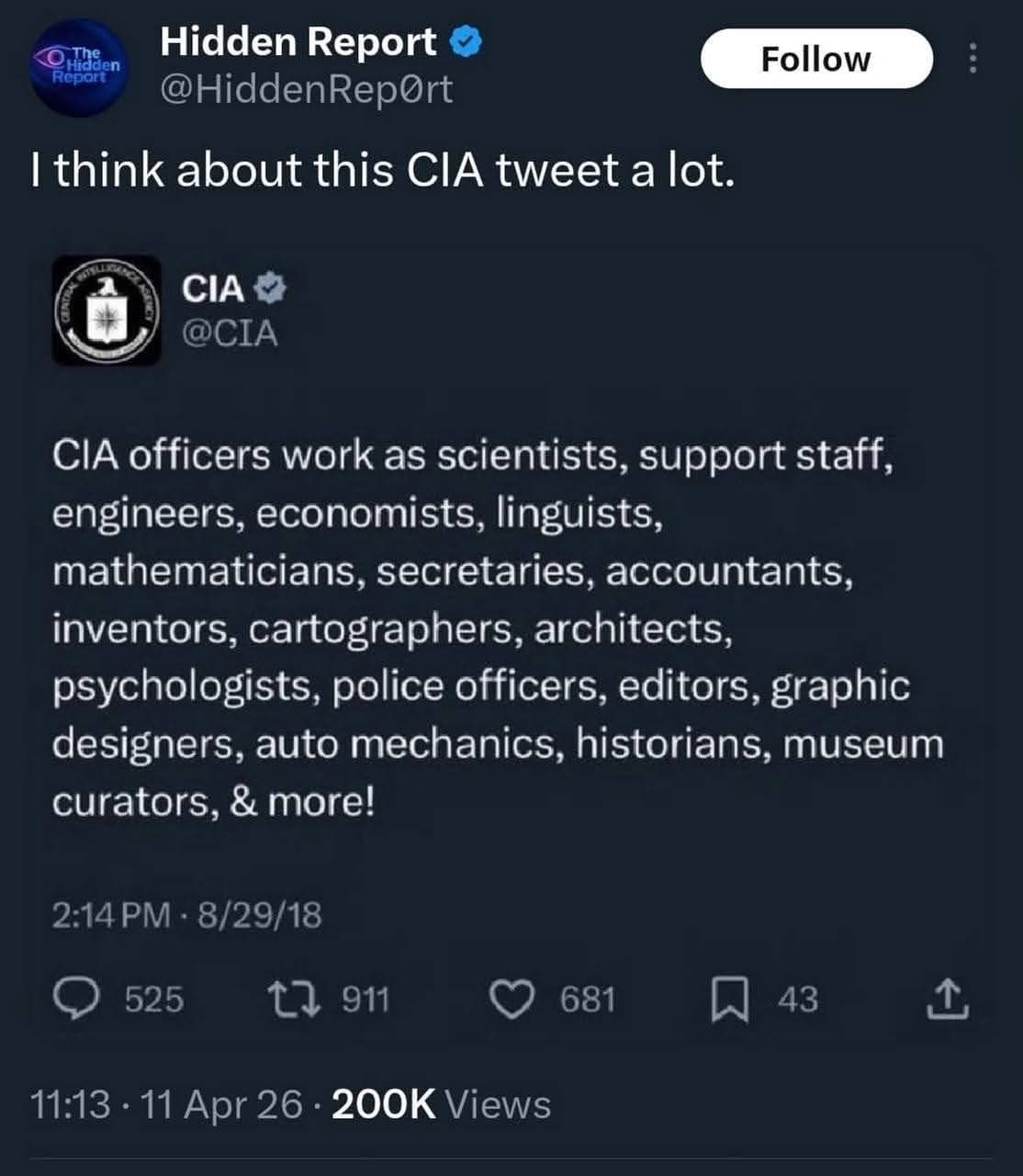 i think about this post from the CIA a lot